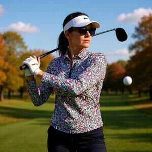 SANSOLEIL 3/4 Sleeve UV 50 Printed Golf 1/4 Zip Top Paisley Cooling Womens XS